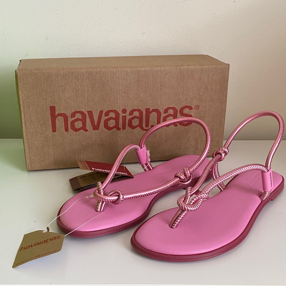 Havaianas Una Acai Sandals Metallic Pink Rosa Glow Women's Size 8 US NWT Summer